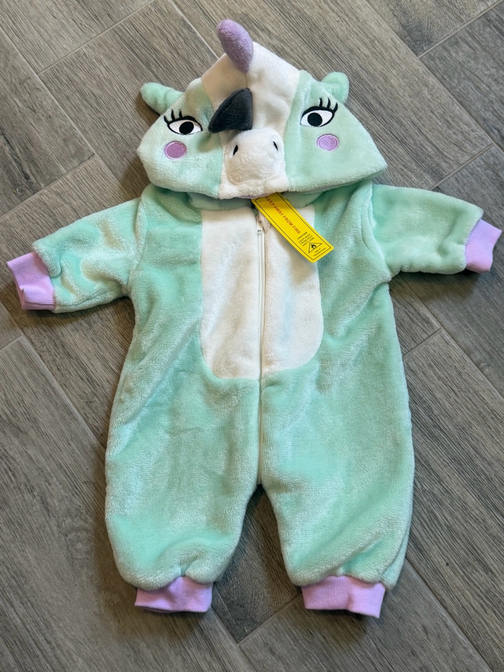 SHEIN Unicorn Hooded Teddy Jumpsuit 1-3 Months Front Zip Costume NWT